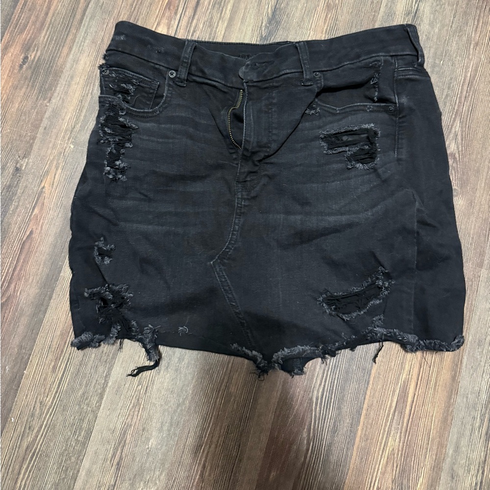 American Eagle Outfitters Black Distressed Mini Skirt